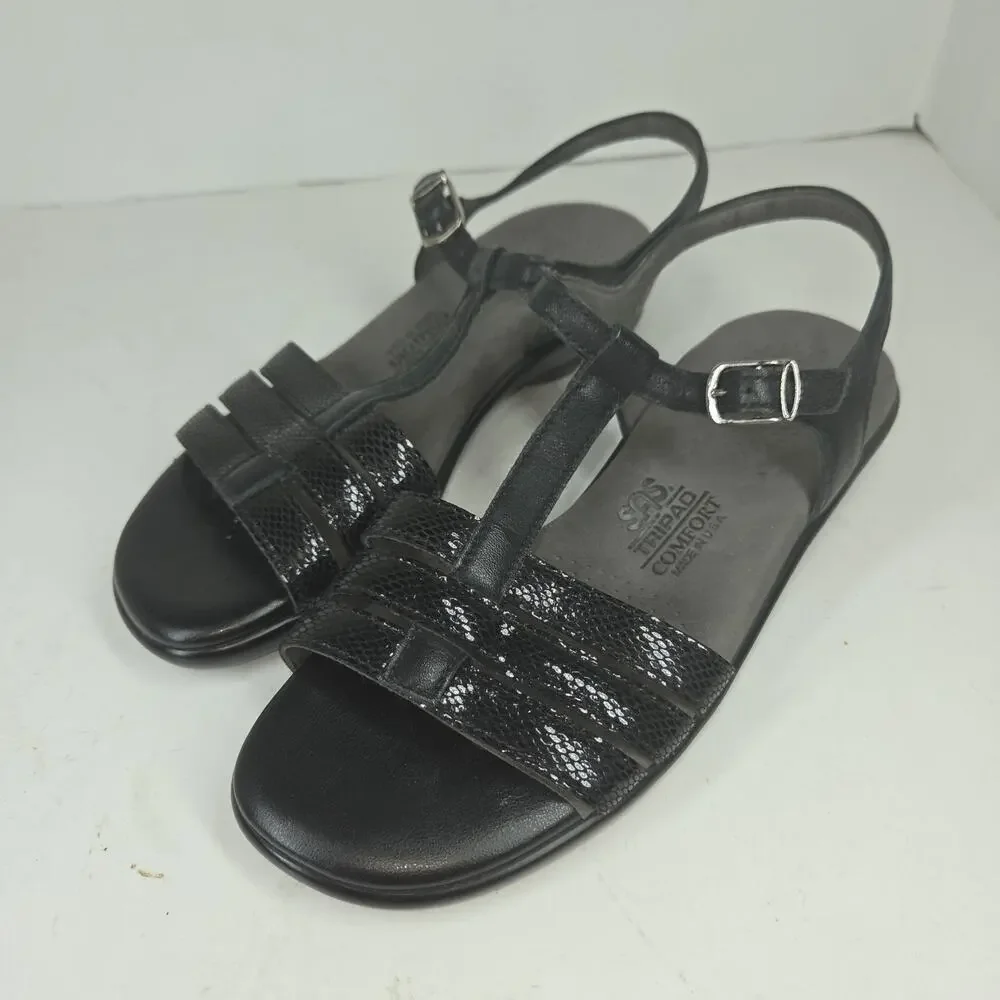 SAS Sandals Womens 6 Black Strappy Lagenlook Cottagecore Comfort Made In USA